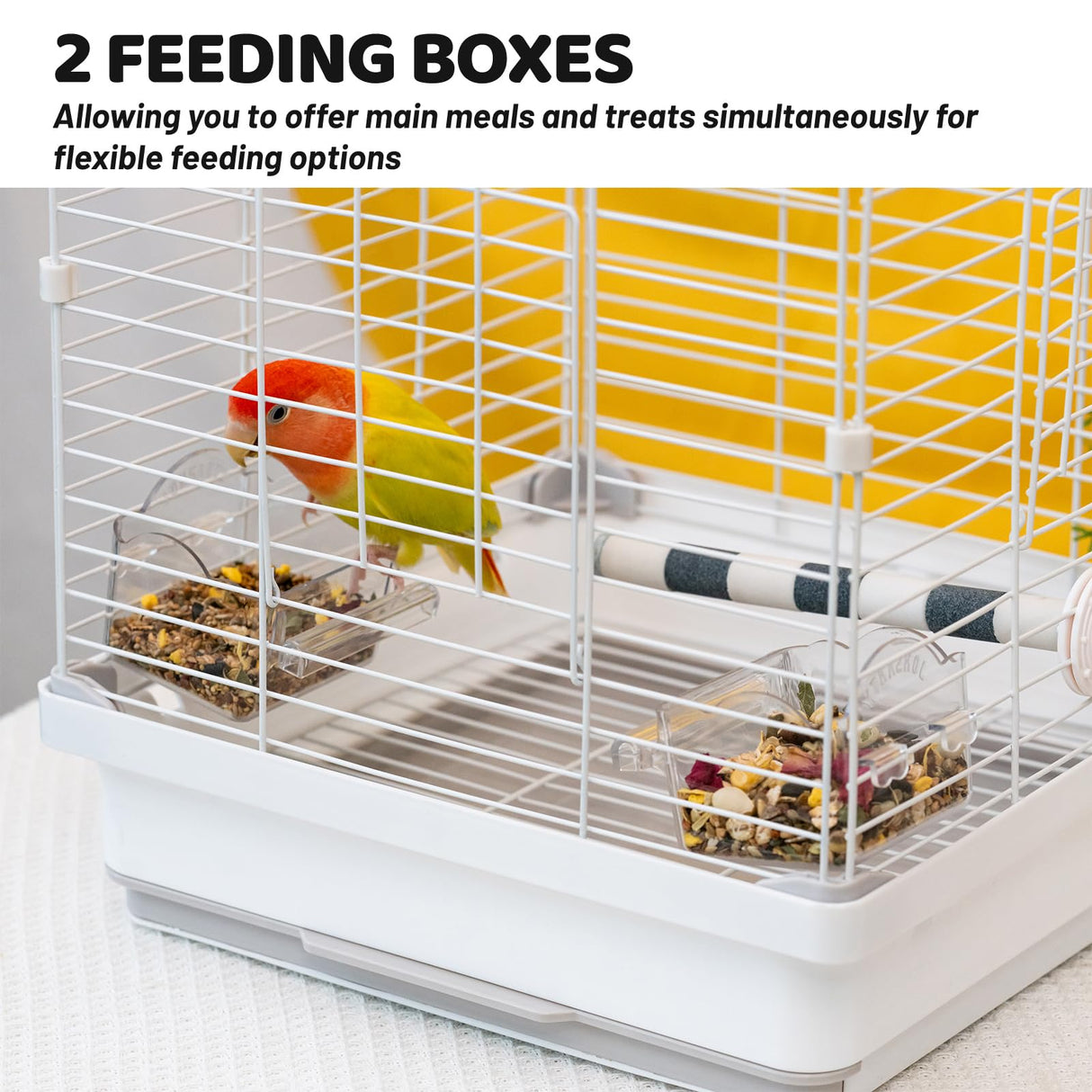 14.6" Portable Travel Bird Cage, Parrot Cage, Ample Room for Tail Movement, with Food Box, Perch, Water Bottle, for Vet Visit, Short Trip, Parakeet, Cockatiel, Budgie, Small Medium Birds