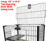 Deluxe 2-Level in/Outdoor Rabbit Hutch Cage for Ferret Squirrel Chinchilla Paw Safe Solid Platform Ramp Mesh Floor Pull Out Leakproof Easy Clean 2-Inch Deep Tray Large Access Doors Lockable Casters