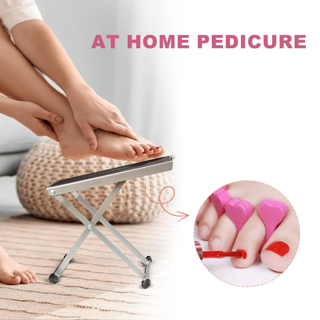 Pedicure Foot Rest, Adjustable Foot Stand with Non-Slip, Toe Separator - Easy at Home, No More Bending or Stretching, Beauty Pedicure Kit (Black)
