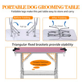 Professional Dog Pet Grooming Table Adjustable Heavy Duty Portable w/Arm & Noose & Mesh Tray (Pink, 42")