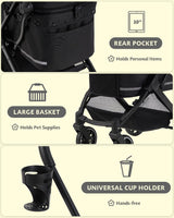 Dog Stroller with Waterproof Rain Cover, Heavy-Duty All-Terrain 4-Wheel Pet Stroller with Adjustable Sunshade Canopy, Foldable Travel Dog Strollers for Small/Medium Dogs Up to 121 lbs