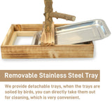 LIMIO Natural Wood Bird Toys Playground, Bird Cage Accessories, Bird Perches, with Removable Tray and 2 Stainless Steel Cups