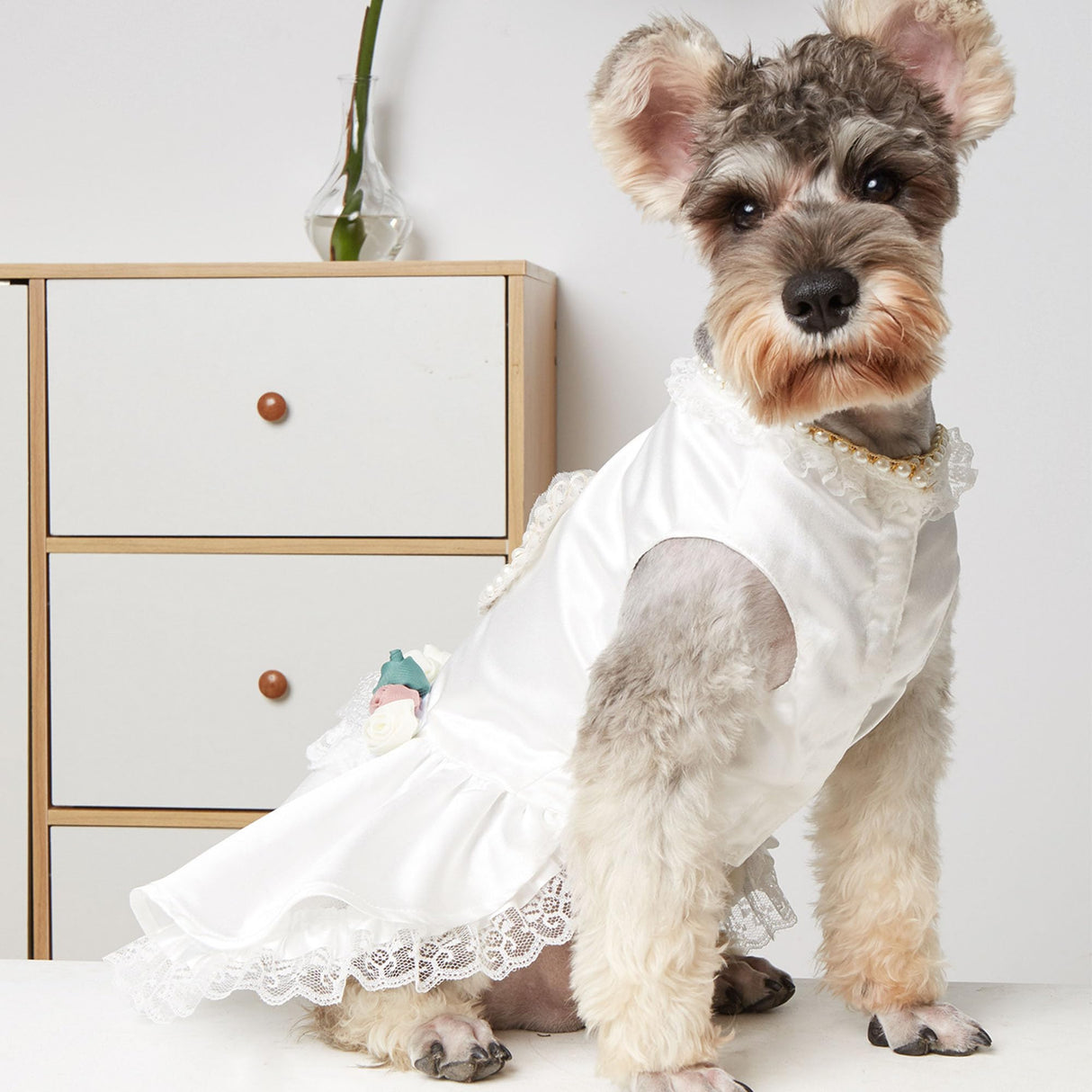 MuYaoPet Luxury Pearl Dog Wedding Dress,Dog Rose Love Heart Dress,Pet Bride Costume Formal Apparel for Small Dogs (White, Large)