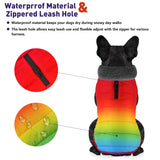 Petglad Dog Winter Coat, Waterproof Dog Jacket with Leash Hole, Reflective Adjustable Pet Snow Vest, Warm Fleece Sweater for Small Medium Large Dogs - Rainbow, S