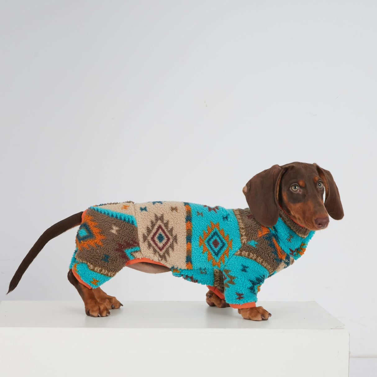 Whalemire Dog Pajamas for Dachshund,Boho Flannel 4-Leg Warm Winter Jumpsuit, Soft Fleece Dog Onesie for Small and Medium Dogs, Cozy Full Body Outfit for Wiener Dog (Blue, S(7-12lbs))
