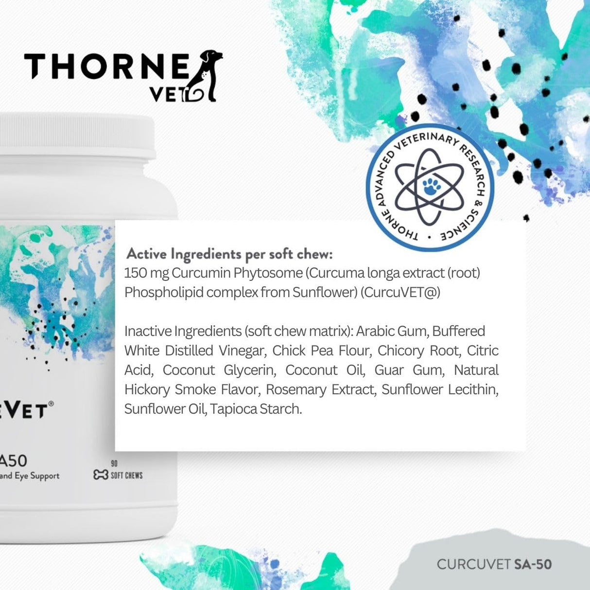 ThorneVet CurcuVET-SA50 – Joint, Muscle, Liver & GI Support for Small Dogs & Cats, 90 Soft Chews