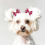 Pet Dog Hair Bows 50pcs - Pink & Red Assorted, Handmade Rubber Band Bows for Small Medium Dogs, Puppy Girl Hair Accessories, Cute Grooming Bows for Yorkies Maltese Chihuahua