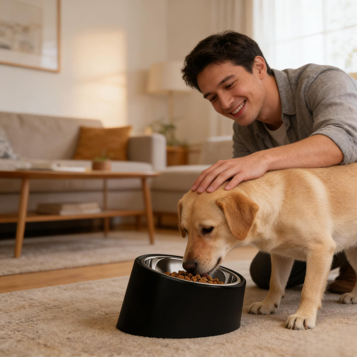No-Spill Non-Skid for Large Breeds: 15° Tilted Feeder for with Cones or Long Ears - Detachable 2-in-1 Stainless Steel Elevated Dish, Easy Access, Black (Size L)