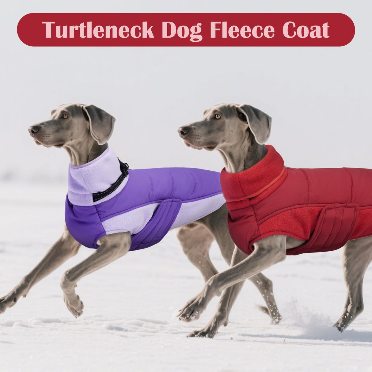 DENTRUN Dog Coat with Collar Built in - Fleece-Lined Windproof Dog Jacket, Adjustable Belly Straps & Reflective Strips, No-Sleeve Design for Beagle, Dachshund, Daily Walks, Red, M