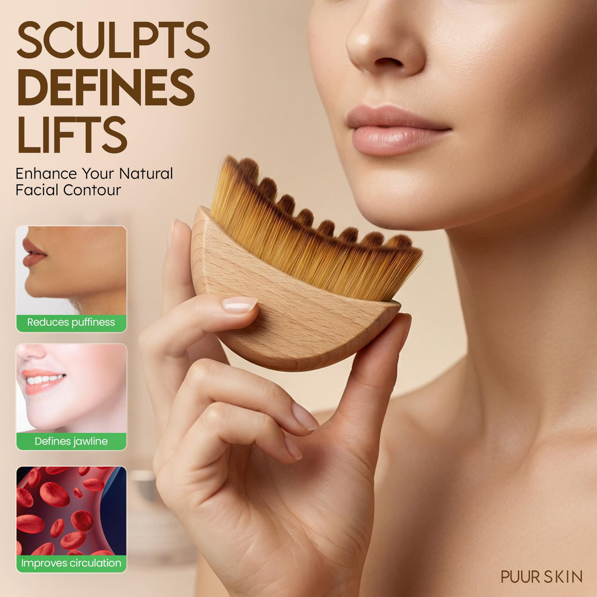 Premium Lymphatic Contour Face Brush for Sculpting - Lymphatic Drainage Massager - Wooden Tool for Face - Anti-Puffiness - Detox & Lift - Ergonomically Designed to Fit The Skin Precisely