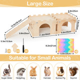 Guinea Pig Hideout, Guinea Pigs House with Stairs and Mats Extra Large Guinea Piggy Castle Detachable Hideouts for Small Animals Wooden Guinea Pig Habitats with Multiple Doors and Windows