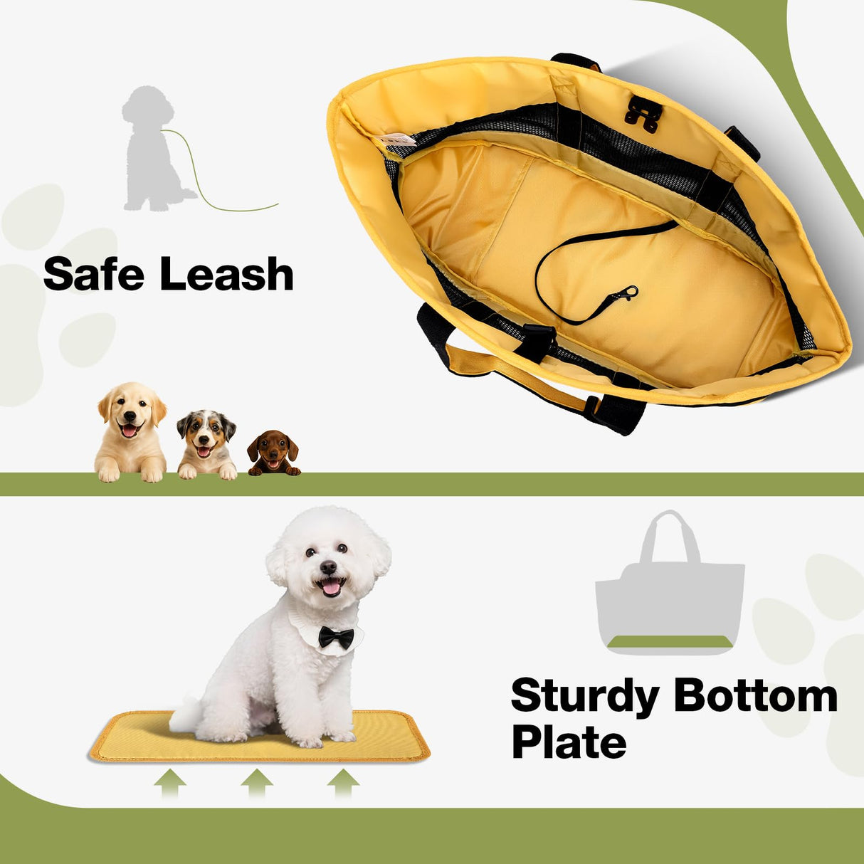 Lekereise Dog Purse Carrier for Small Dogs, Cats - Dog Carrier Purse with Secure Harness Clip, Dog Tote Bag Carrier, Large Space, Breathable Design(Yellow)