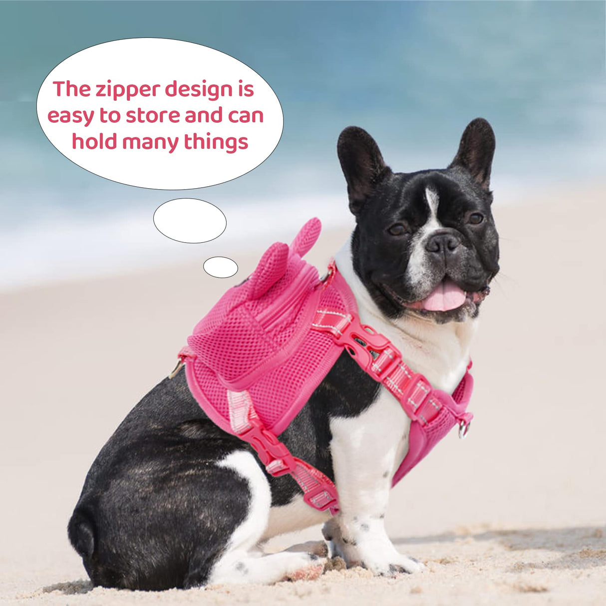 OUOBOB Dog Harness with Backpack, Adjustable Dog Backpack Harness for Small Medium Dogs, No-Pull Breathable Backpacks for Dogs to Wear, for Traveling, Hiking, Camping, Training, Pink L