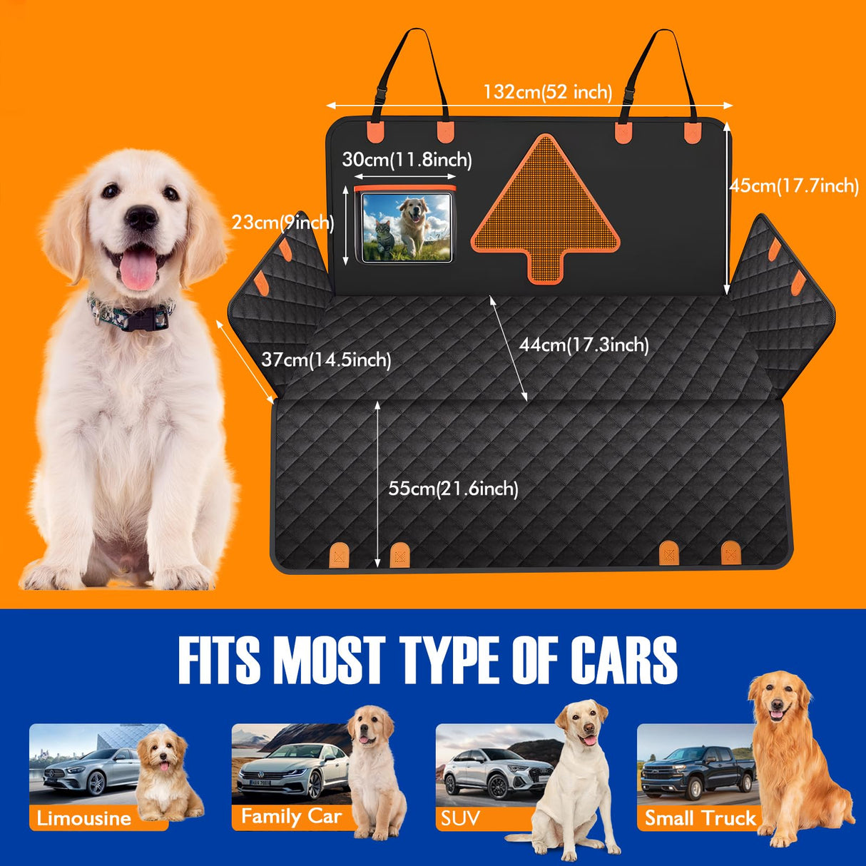 JASKFG Dog Car Seat Vover,Back Seat Cover for Dogs,Durable Scratch Proof and Waterproof Pet Car Seat Cover for Limousine/Family Car/SUV/Pickup(Black,52" L x 56.6" W)