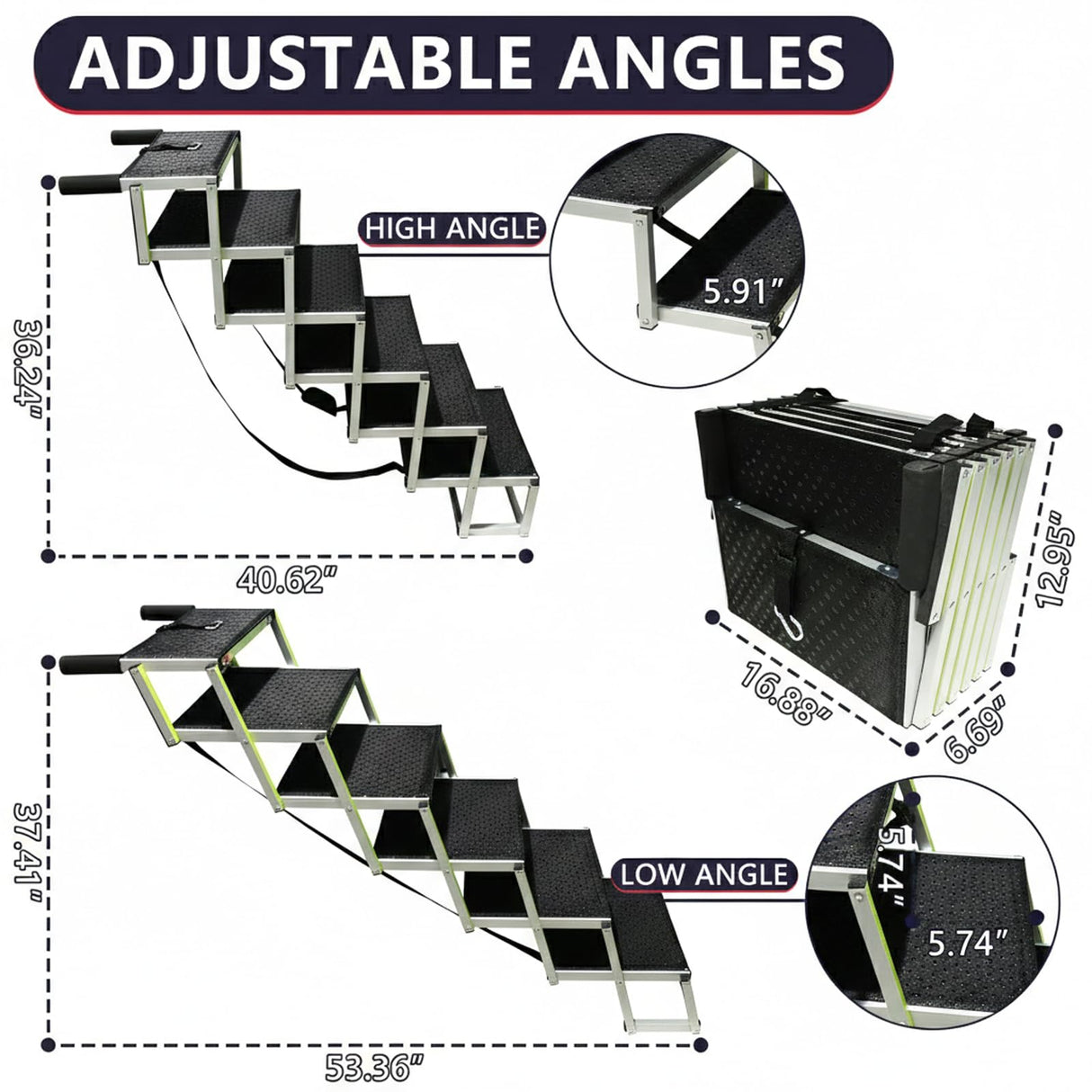 PENSUN Dog Ramps for Small & Big Dogs Portable Folding Pet Stairs with Nonslip Surface Foldable Truck Ramp Stairs for Car, SUV and Trucks, Supports Up to 250LBS, 6 Steps