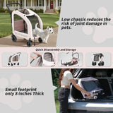 EchoSmile 4 Wheels Pet Stroller, Foldable Dog & Cat Stroller for All-Season, Lightweight Carrier with Storage Basket, Adjustable Handle, Removable Pad, Breathable Mesh, Up to 135 lbs, Pink
