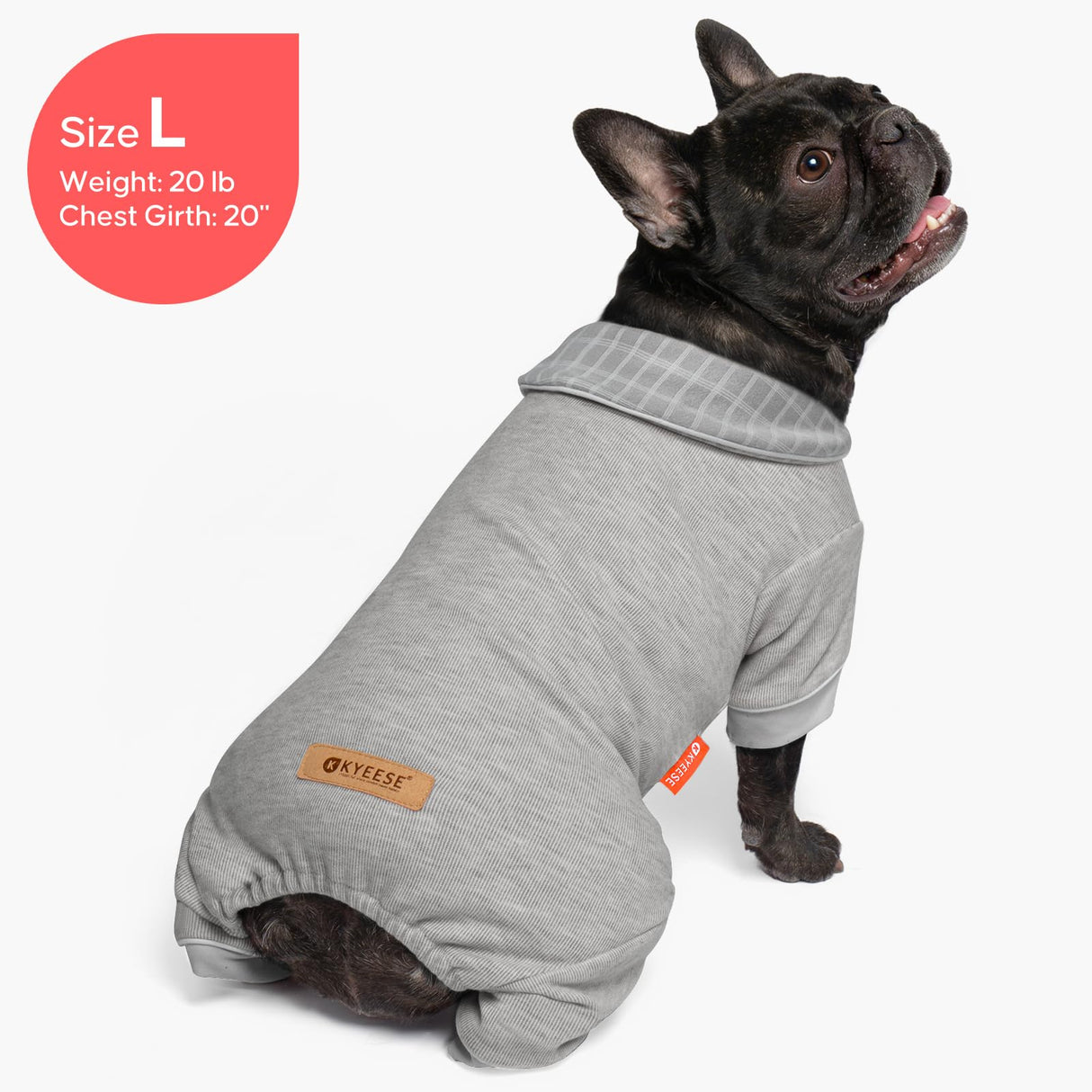 KYEESE Dog Pajamas, Soft Dog Pajamas for Medium Large Dogs Girl Boy, Stretchy Dogs PJS Lightweight Onesie Clothes, Comfy Jammies Pet Jumpsuit Outfit, Grey, 2XL
