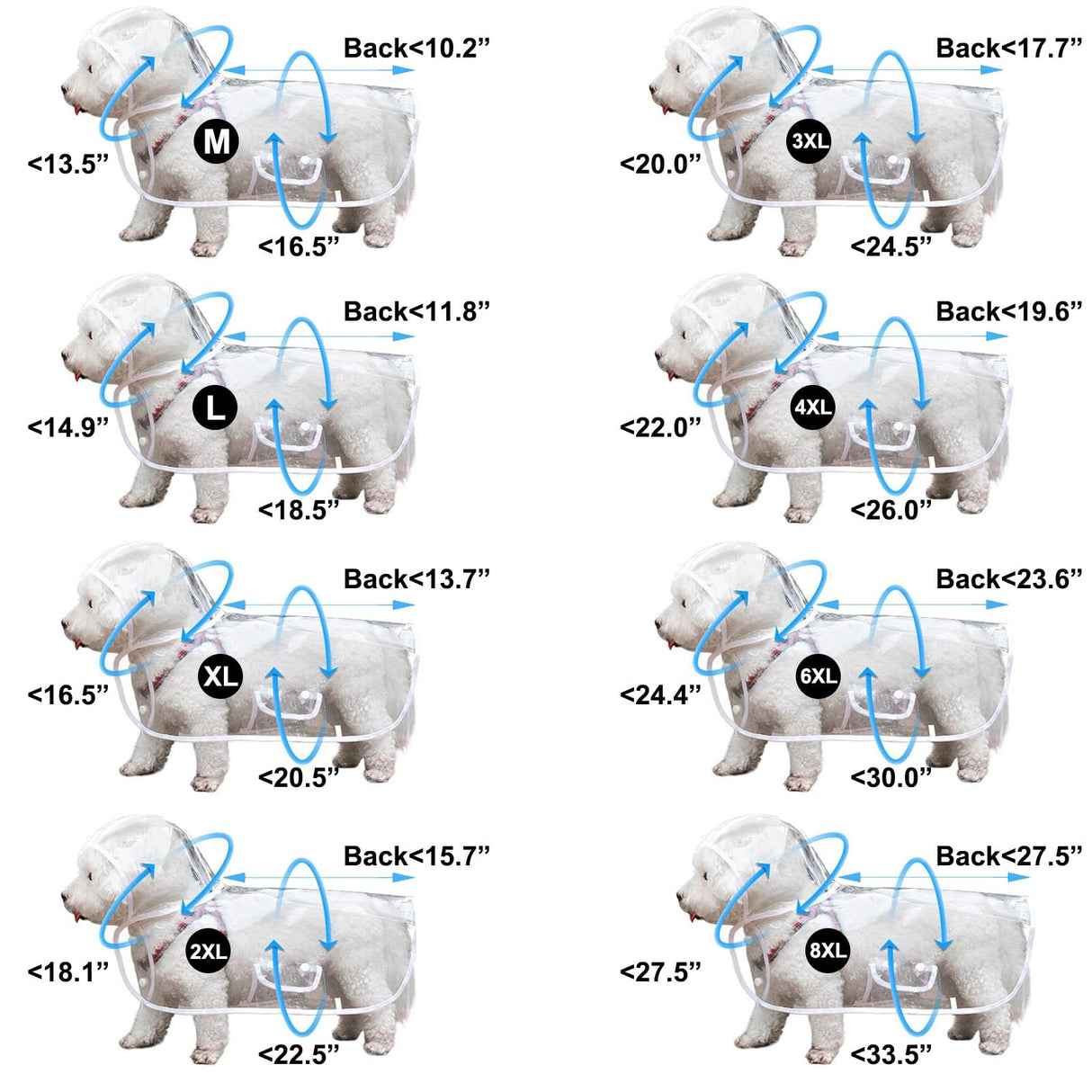 Dog Raincoat, Dog Jacket Hooded Slicker Poncho, Transparent Water Proof Resistant Rain Snow Pet Clothes for Small Medium Large Dogs Blue 8XL
