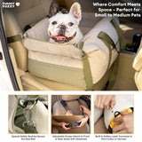 FUNNY FUZZY Waterproof Dog Car Seat for Small & Medium Dogs Up to 35lbs, Detachable & Washable Pet Booster Seat with Leash, Thick Cushion, Storage Pockets & Adjustable Straps (Green)