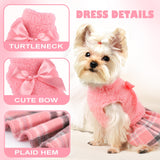 Yikeyo Fuzzy Dog Plaid Sweater Dress, Fall Winter Warm Female Dog Clothes for Small Dogs Girl, Pet Outfit, Cat Apparel (Small, Pink)