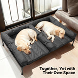 Veehoo Cooling Raised Dog Beds + Waterproof Double Dog Bed Cushion for Two Medium Dogs, Elevated Pet Cot with Removable Bolster Mat, Breathable Mesh, No-Slip Feet, Pets Couch Bed, 59x37.5inches, Black