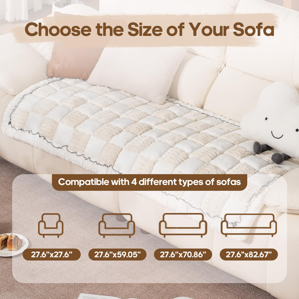 AMZWISE Pet Couch Cover for Sofa Protector, Washable Couch Cover for Dogs, Plaid Reversible Soft Non Slip for Large Dogs(27.6X82.67, Beige)
