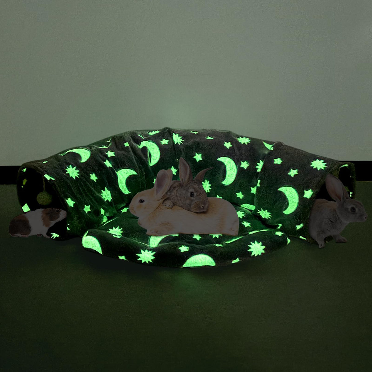 BWOGUE Bunny Tunnel Bed, 2-in-1 Collapsible Tunnel Tubes Toys with Removable Mat Hideout for Cats Kittens Rabbits Guinea Pigs Kitty