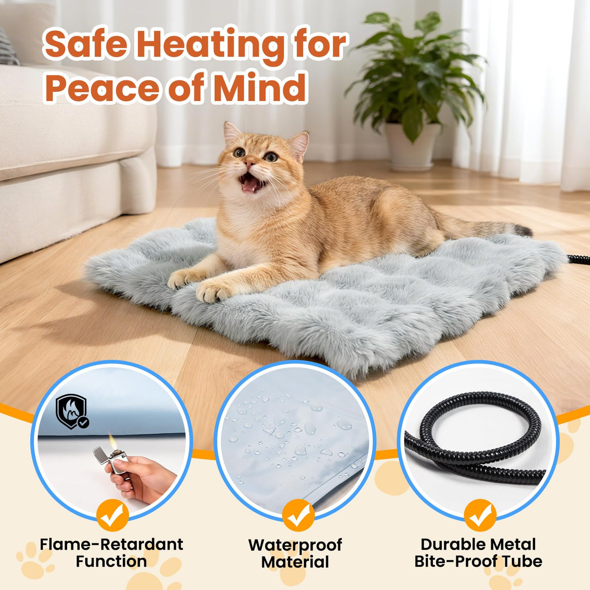 Littlo Kozytail Cat Heating Pad, Pet Heating Pad with Smart Thermostat, 12 Temp Levels & 0-12H Timer, Plush Fleece Cover with Zipper, Waterproof & Chew Resistant, 18x18in for Cats and Small Dogs