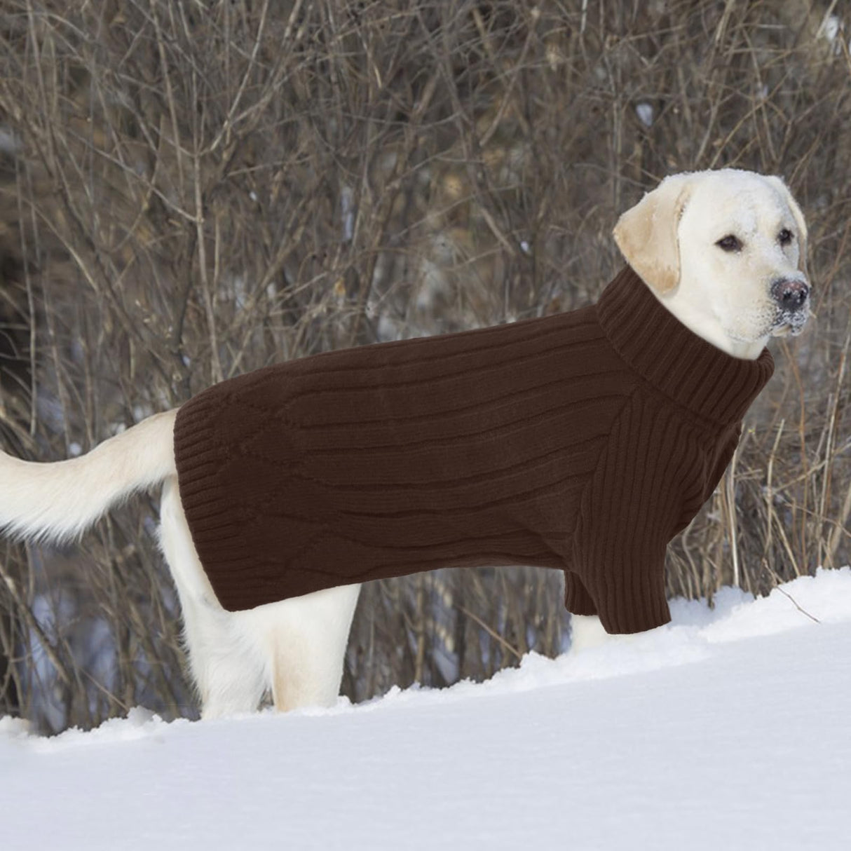 OUOBOB Large Dog Sweater - Turtleneck Thick Warm Doggie Christmas Sweater for Girl Boy Dogs (Brown L)