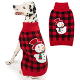 KYEESE Dog Christmas Sweater with Snowman Design, Turtleneck Dog Sweater for Medium Dogs, Cozy Holiday Outfit, Red Buffalo Plaid Knitwear with Leash Hole, Soft Warm Pet Clothes, XX-Large