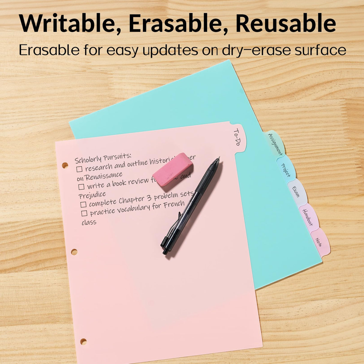 Sooez 8 Tabs Long-Lasting Plastic Write & Erase Large Tabs Dividers for 3 Ring Binder, Aesthetic Cute Pastels Binder Dividers for Student, Teacher, Office, Home Organizers, 1 Set, Pastels Color