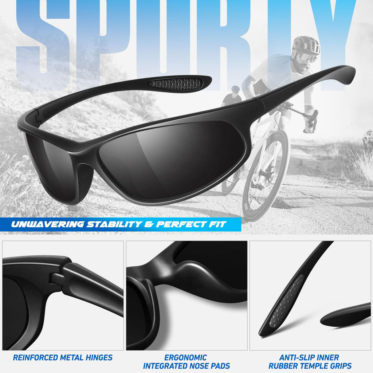 LINVO Polarized Sports Sunglasses for Men Women,Ultralight Wrap Around UV400 Protection Sun Glasses for Driving Fishing