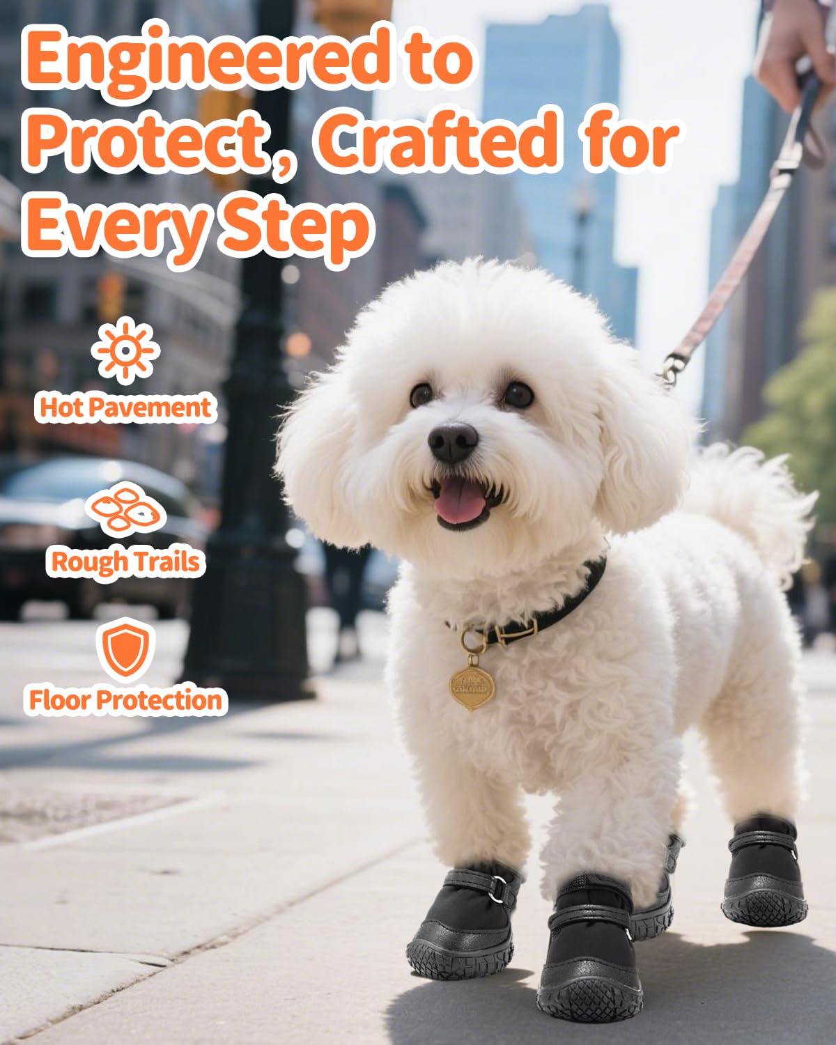 Petanims Dog Shoes for Small Dogs, Double Binding Straps Puppy Boots & Paw Protectors for Summer Hot Pavement, Winter Snow Dog Booties with Anti-Slip Rubber Soles for Beach Hardwood Floor Black Size 3