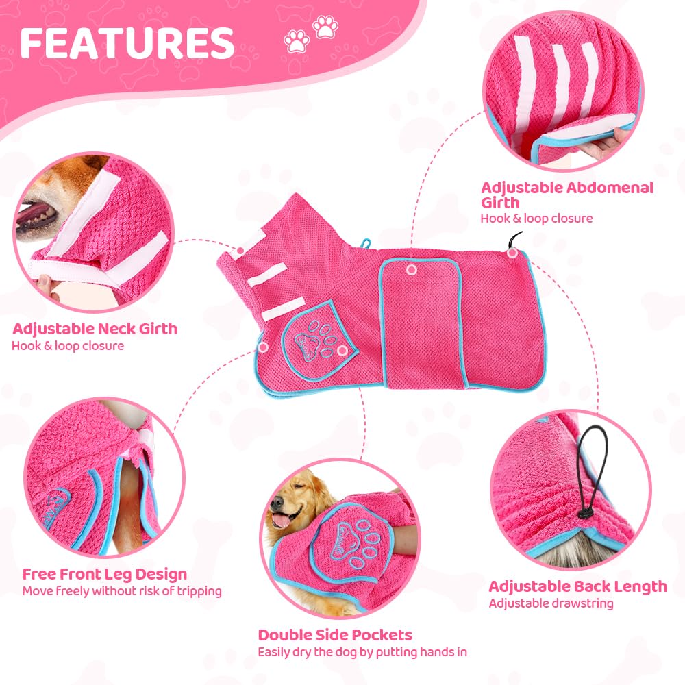 AUTOWT Dog Bathrobe Towel - Super Absorbent Dog Drying Coat, Warming Bath Robes for After Bath Shower Swim Walk for Small Medium Large Dogs Cats Pet