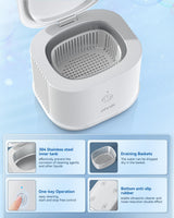 Ultrasonic Jewelry Cleaner, Phniti 46kHz Professional Portable Ultrasonic Retainer Cleaner Machine with Timer for Dental Retainer, Mouth Guard, Watch, Ring, Diamond - Household Use, White