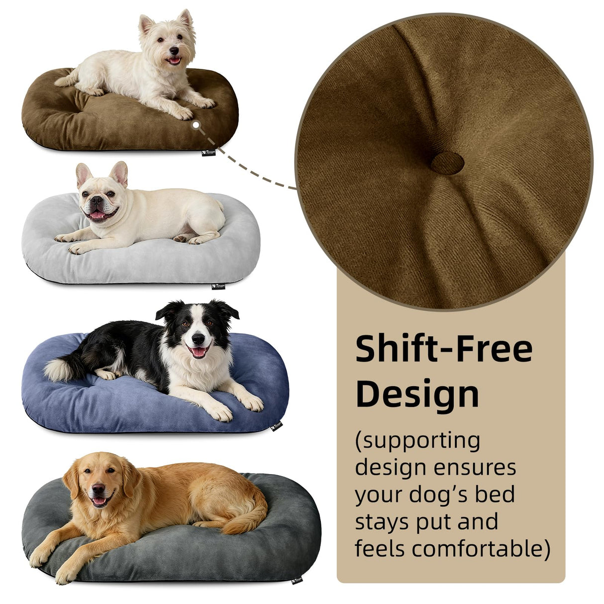 VERABE Washable Dog Bed for Extra-Large Dogs, 41x27 Inch Short Plush Oval Crate Pad with Non-Slip Bottom, Silver-Tipped High-Resilience Pet Mat,Brown