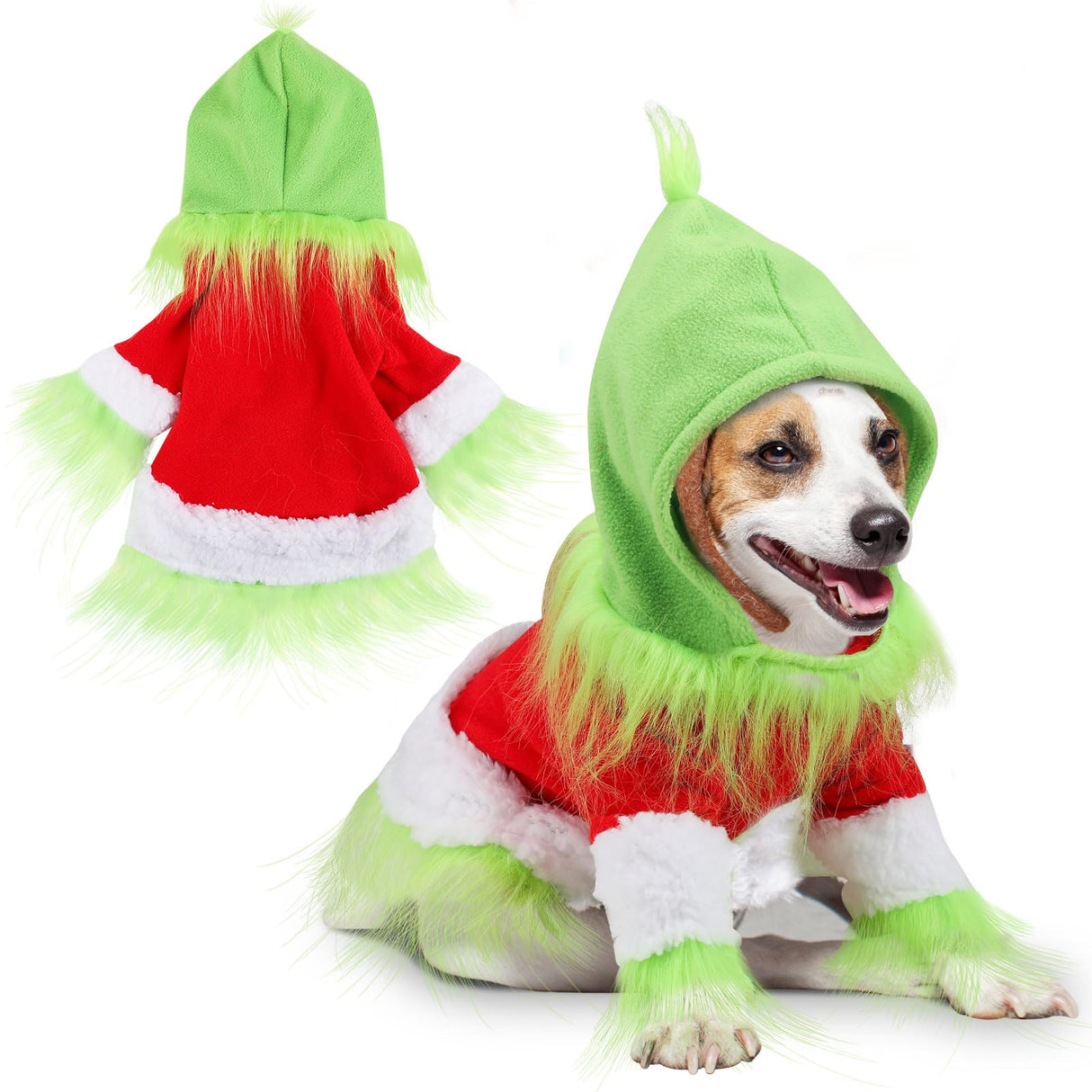 Abbylike Dog & Cat Christmas Outfit - Green Hoodie Shirt with Hat for Dogs & Cats - Cosplay Party as Shown