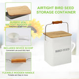 Brabtod Bird Seeds storage container,Bird Seed Container,Metal food tin for Birds, pet snacks Canisters with wooden lid/handle/sevice scoop,hold 5-6 lbs