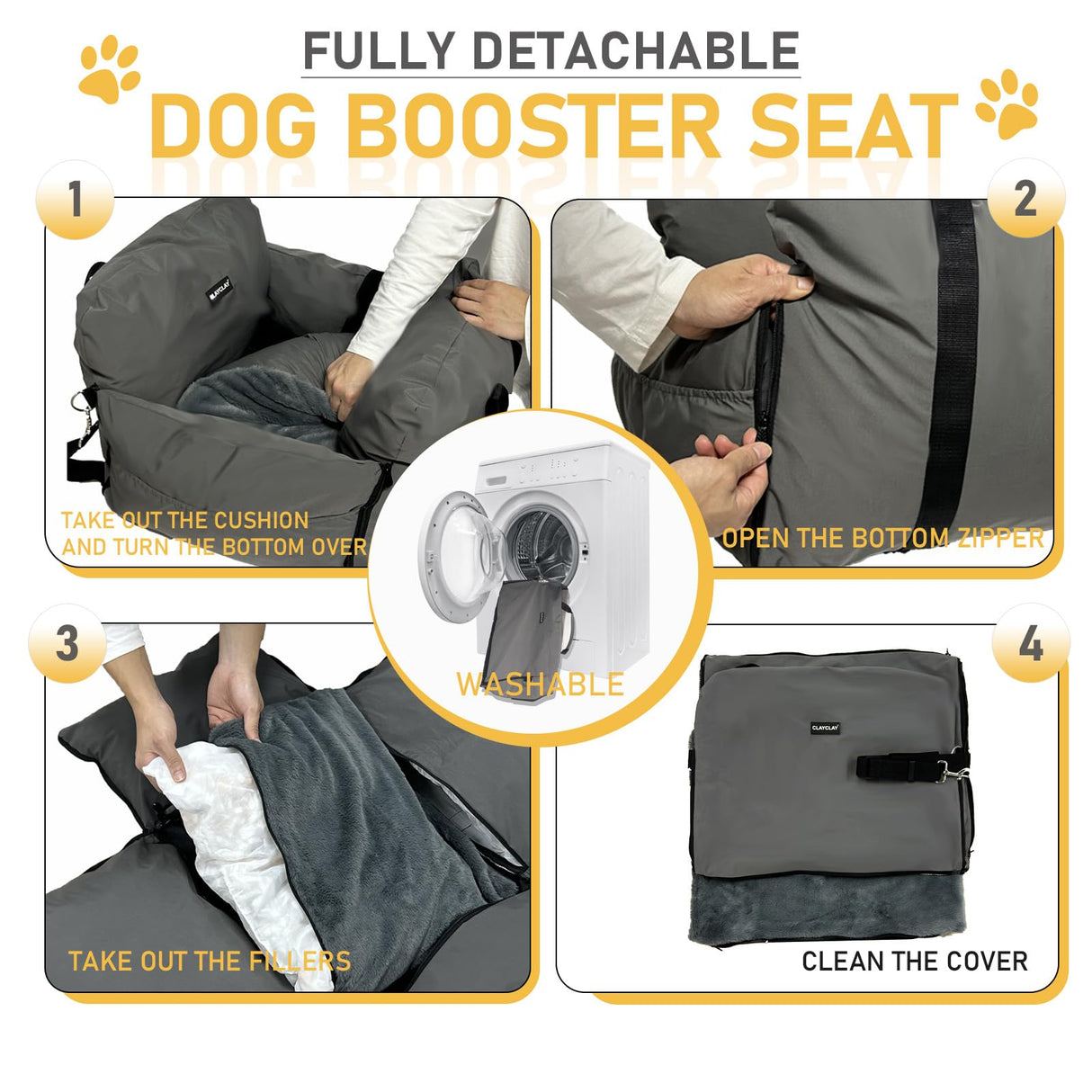 4-in-1 Dog Car Seat, Convertible Pet Booster Seat for Small Medium Dogs Up to 25lbs, Portable Travel Bed Sofa Pad with Safety Strap & Foldable Storage for Car Home Use
