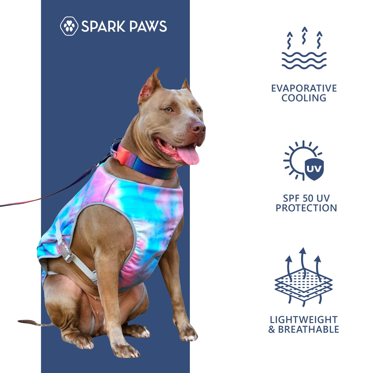 Spark Paws Dog Cooling Vest - SPF 50 UV Sun Protection - Summer Heat Relief Gear for Dogs, Lightweight, Evaporative Cooling - Dog Anxiety Relief Vest During Hot Days - Snowcone, Medium