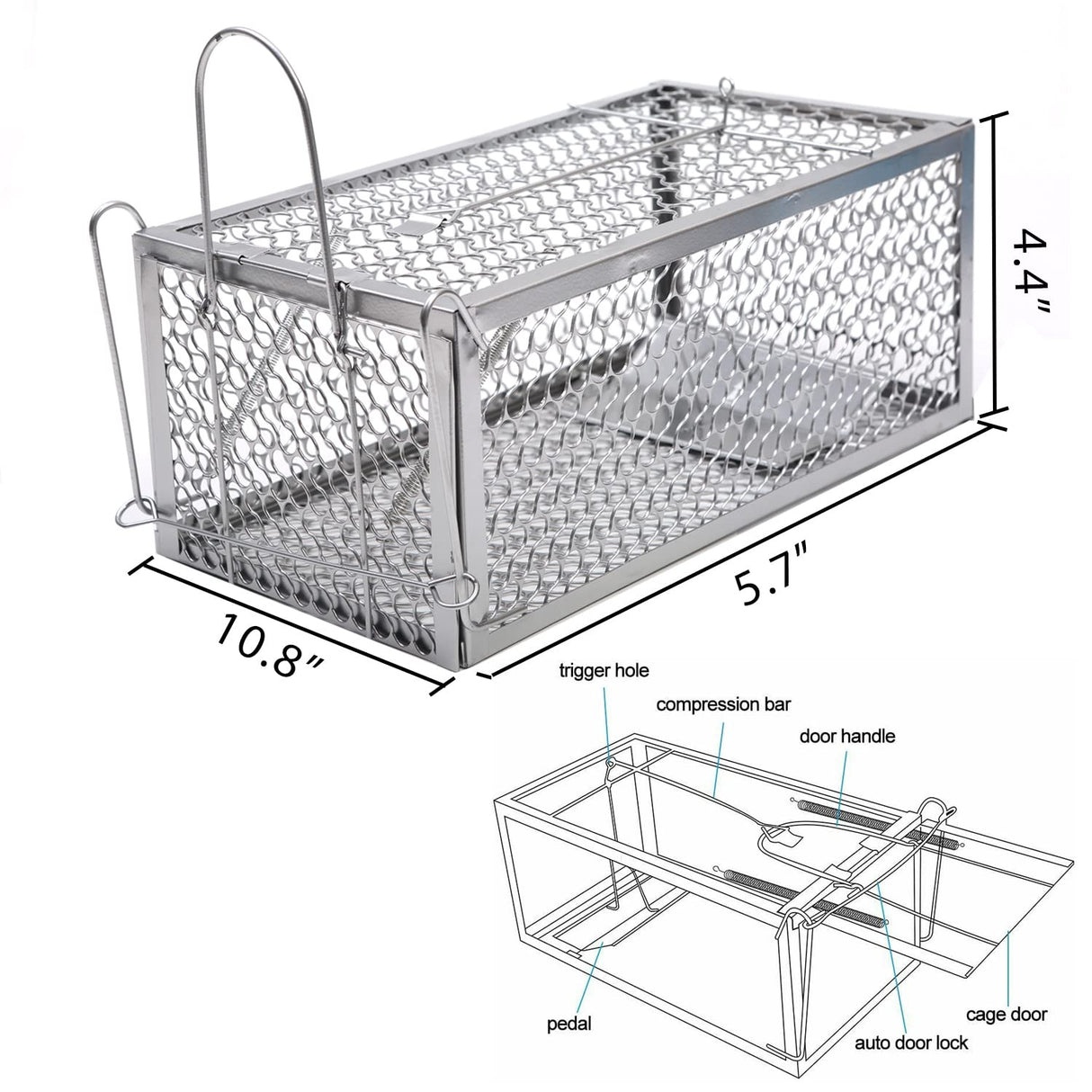 2PACK Live Humane Cage Mouse Trap Rat Catch Control Bait Hunting Survival for Indoor and Outdoor,Small Rodent Animal-Mice Voles Hamsters Cage (4.5x11x5.8 inch)