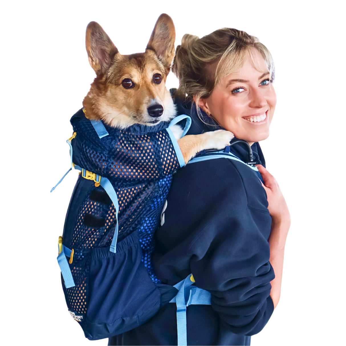 K9 Sport Sack Kloud - Medium, Blue - Ideal for Dogs with 17-19” Back Length - Ultra-Light Mesh Backpack Carrier with Inflatable Frame