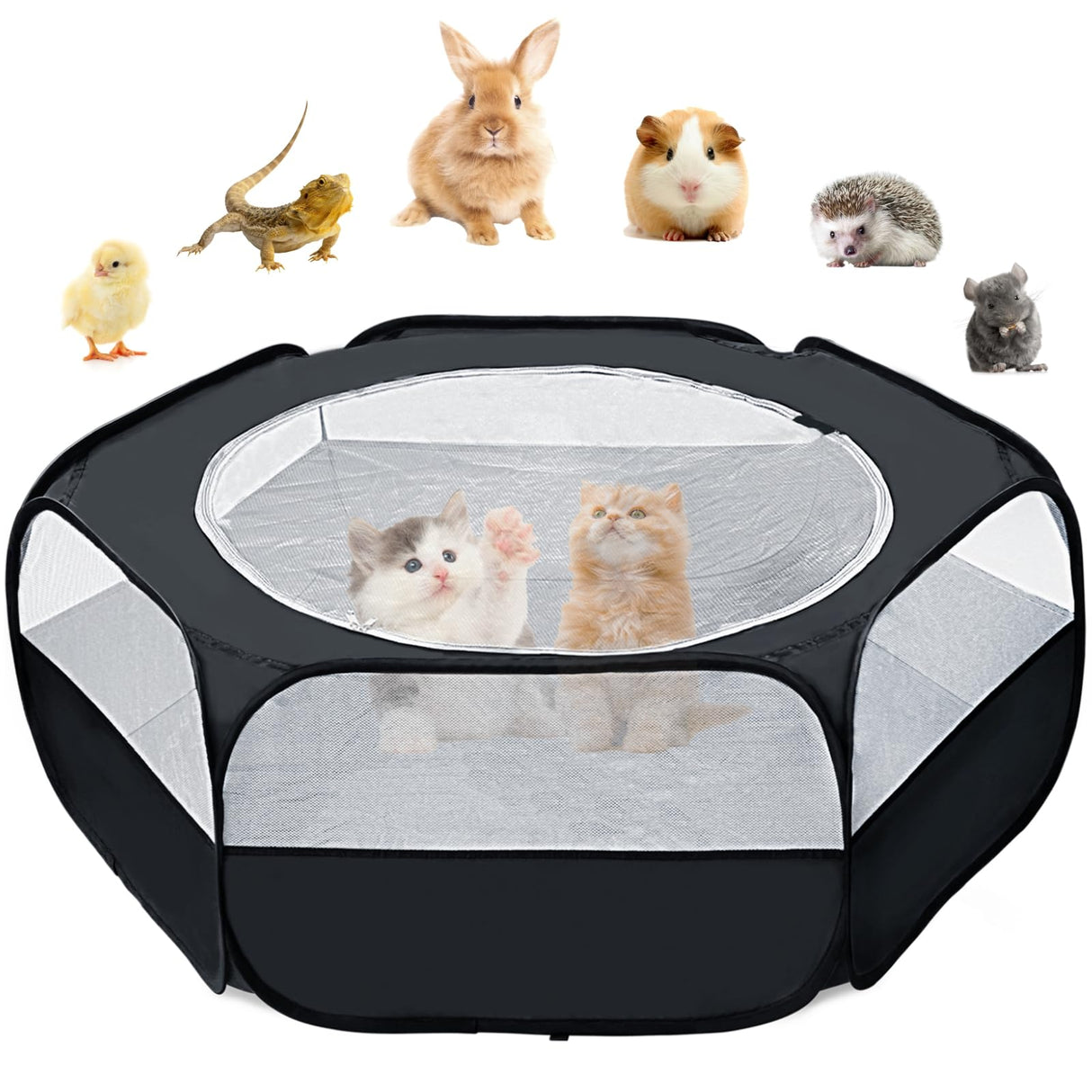 Small Animal Playpen with Cover, Portable Pop Up Pet Enclosure for Rabbits, Guinea Pigs, Hamsters, Chinchillas, Ferrets & Kittens, Indoor Outdoor Waterproof Play Pen, Cage Tent & Chick Brooder Box