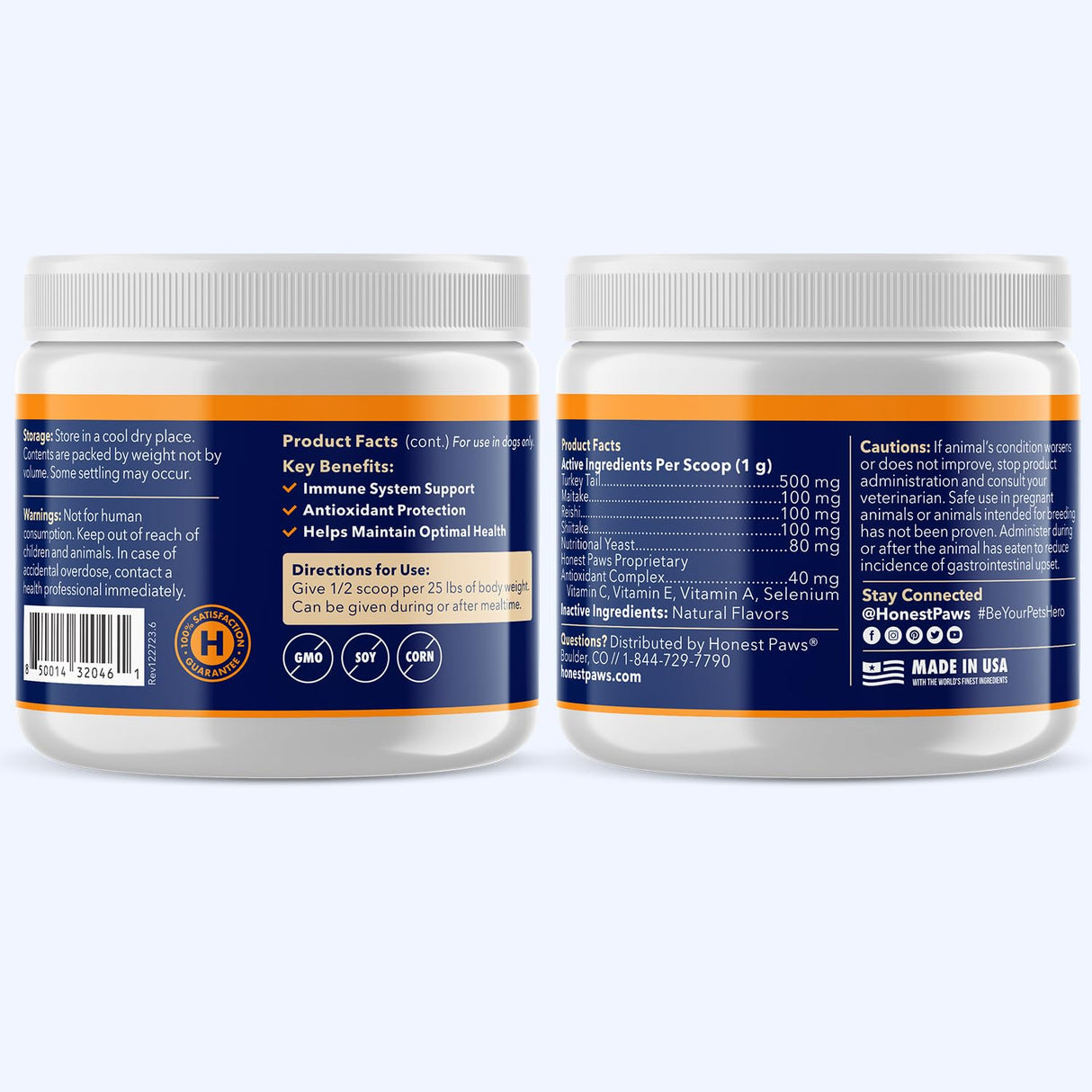 Honest Paws Turkey Tail Mushroom for Dogs - Digestive and Immune Support - Shiitake, Reishi, Maitake Mushroom Supplement Powder for Dogs - No Filler, No Additives - (30 Scoops)