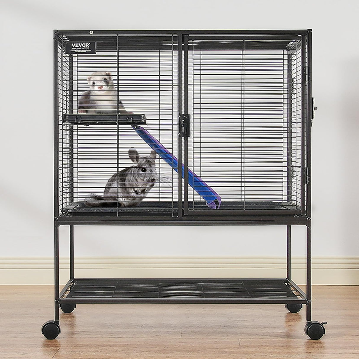 VEVOR 36" Rolling Metal Ferret Cage, Large 2-Tier Critter Nation Cage, Small Animal Cage with Ramps & Tray, Easy to Set up for Pet Mice, Hamster, Guinea Pig, Chinchilla, Squirrel, Hedgehogs, Bunny