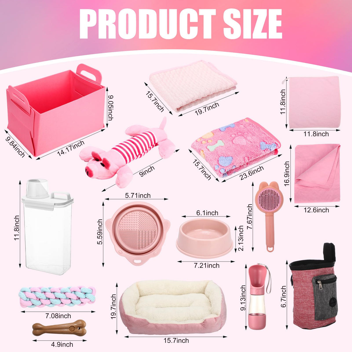 Abbylike 75 Pcs Puppy Supplies Starter Kit for Small Dogs New Puppy Essentials Starter Kit Pink for School Dog Toys Includes Dog Leash, Bowl, Brushes, Water Bottles, Christmas Welcome Home Gift