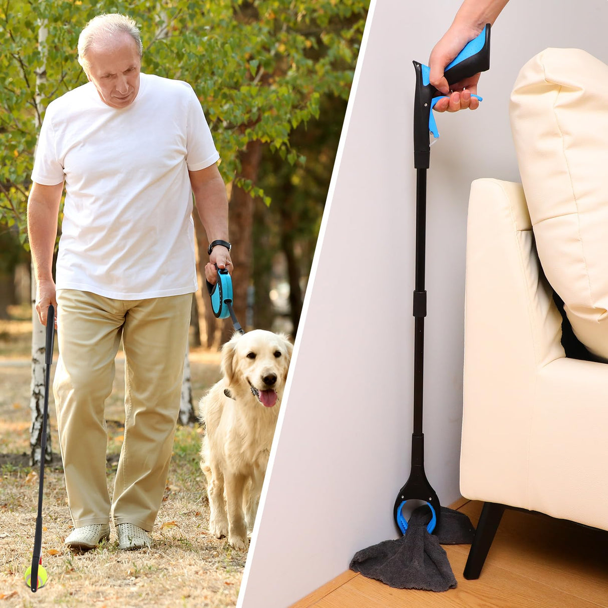 6 Pack Grabber Reacher Tool for Elderly, 32" Foldable Pick up Stick Grabber Long Handy Mobility Aids Lightweight Reaching Tool for Trash Claw Pick up Stick Arm Extension Litter Picker, 5 Color (Black)