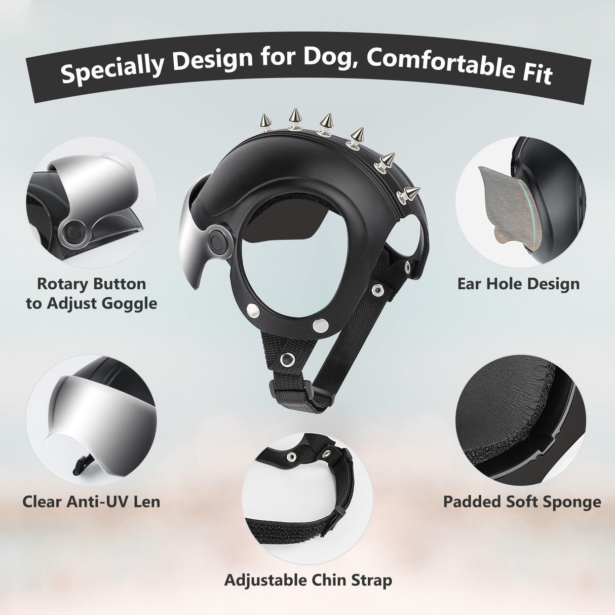Dog Helmet for Small-Medium Breed Pet Motorcycle Helmet with Anti-UV Silver Visor, Protects Eyes & Head from Impact, Ideal for Riding & Halloween Cosplay