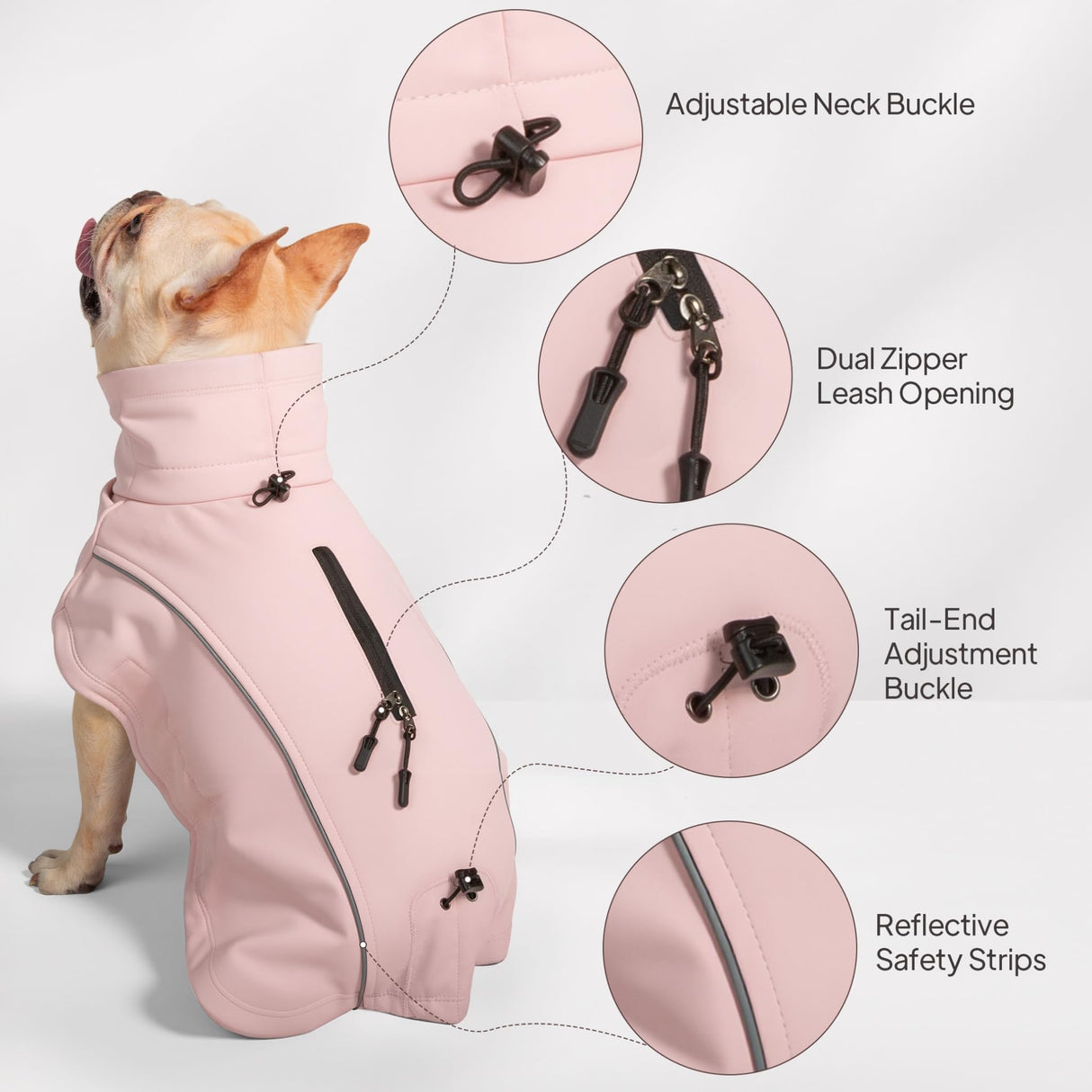 KITVAMREX Dog Coat Warm Dog Winter Coat Waterproof Dogs Jacket with Reflective Pet Fleece Vest Zip-Up Cold Weather Coats for Large Dogs Turtleneck Windproof Coats (Pink,Medium)
