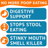 Chew No Poo - Coprophagia Treatment for Dogs - Prevent Dog Poop Eating - Natural Stool Eating Deterrent + Breath Aid - Probiotics & Digestive Enzymes - Boosts Gut Health - Made in USA - 120 Soft Chews